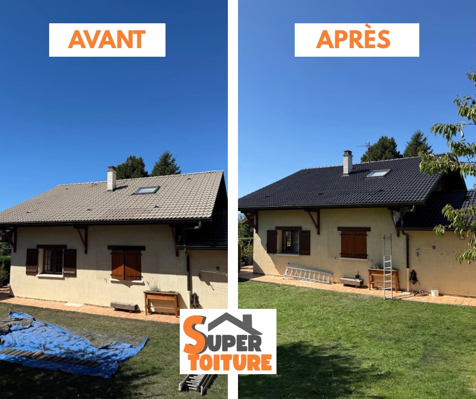 Avant/Après démoussage et peinture de toiture par Super Toiture